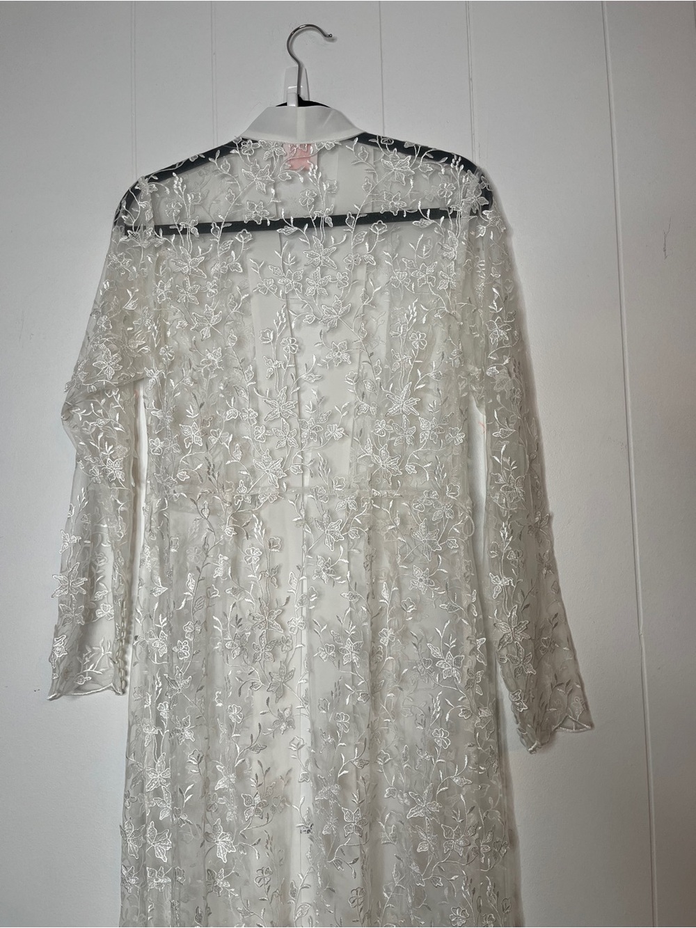 Le Rose White Lace Long Robe - Elegant Sheer Overlay Women's L - Picture 4 of 8